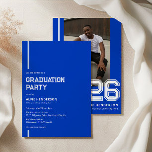 Invitación Fiesta de Graduación Foto Atlética Azul