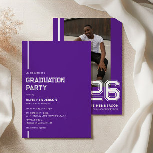 Invitación Fiesta de Graduación Foto Atlética Púrpura
