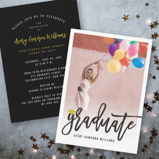 Invitación Fiesta de Graduación Foto Caligrafía Pincel Letra