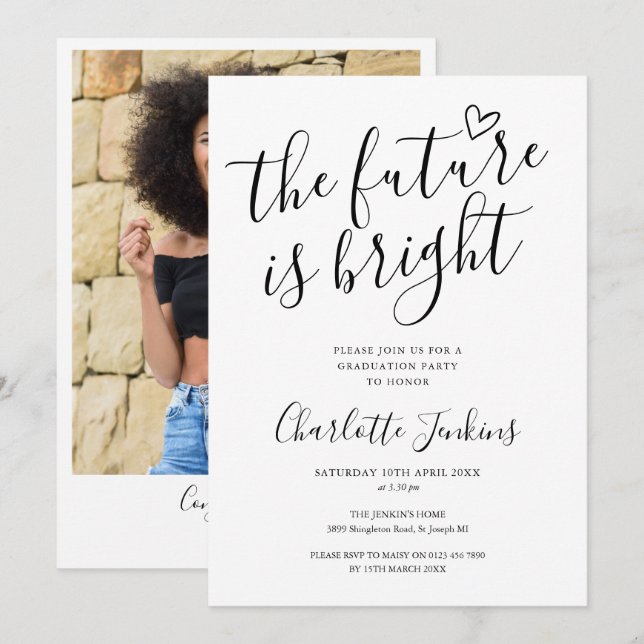 Invitación Fiesta de Graduación Foto Corazón Guión Futuro Bri (Anverso / Reverso)