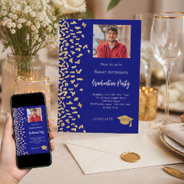 Invitación Fiesta de graduación foto de confeti azul marino d