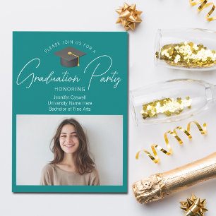 Invitación Fiesta de Graduación Foto de Graduada Azulada Chic
