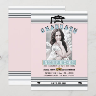 Invitación Fiesta de Graduación Foto Elegante Rosa Plateado A