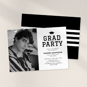 Invitación Fiesta de Graduación Foto en Blanco y Negro Varsit