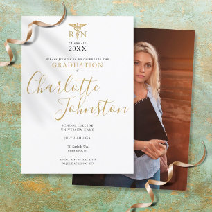 Invitación Fiesta de Graduación Foto Guión Dorado Enfermería