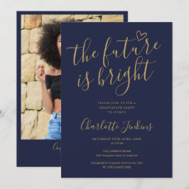 Invitación Fiesta de Graduación Foto Guión Dorado Futuro Bril