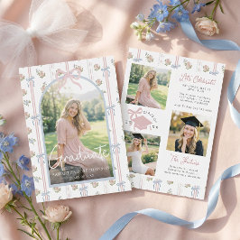Invitación Fiesta de Graduación Foto Lazo Rosa Flor Silvestre