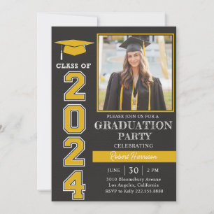 Invitación Fiesta de Graduación Foto Negro Amarillo Moderno 2