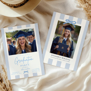 Invitación Fiesta de Graduación Foto Preppy Azul 2