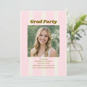 Invitación Fiesta de Graduación Foto Raya Retro Crema Rosa 20