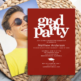 Invitación Fiesta de Graduación Foto Roja Tipografía Negrita