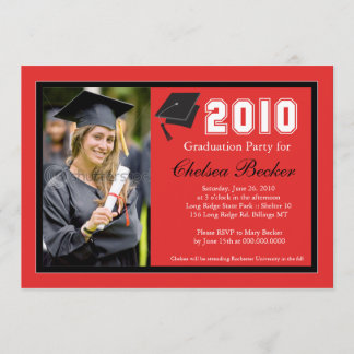 Invitación Fiesta de graduación foto roja y negra de 5x7