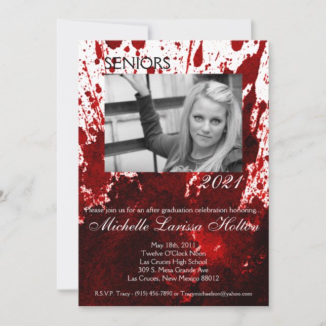 Invitación Fiesta de graduación fotográfica 5x7 Placa de sang (Anverso)