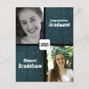 Invitación Fiesta de graduación fotográfica de cuero azul