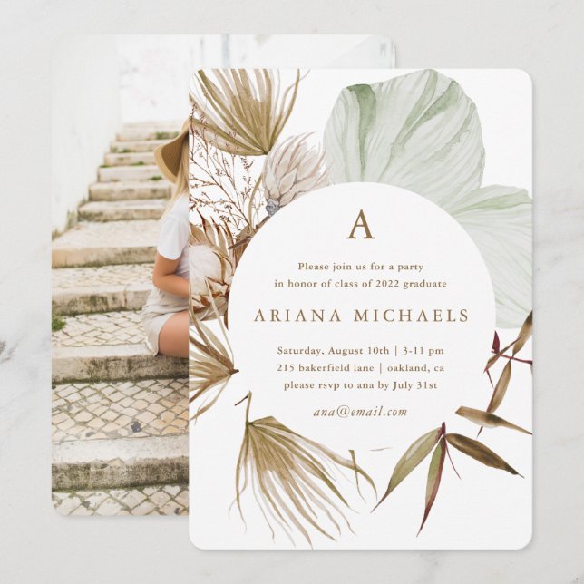 Invitación Fiesta de graduación fotográfica monograma de una  (Anverso / Reverso)