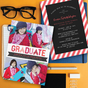 Invitación Fiesta de Graduación Fotos de Graduados Cinta Roja