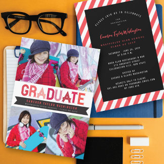 Invitación Fiesta de Graduación Fotos de Graduados Cinta Roja
