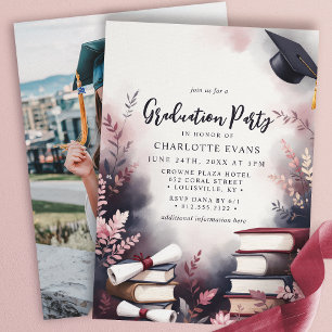 Invitación Fiesta de Graduación Fotos Florales de Rosa Borgoñ