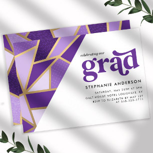 Invitación Fiesta de Graduación Geométrica de Morado y Dorado