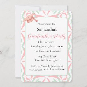 Invitación Fiesta de graduación geométrica de rosa sonrojado