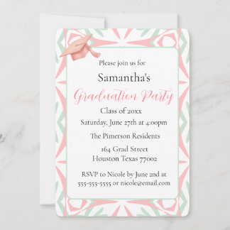 Invitación Fiesta de graduación geométrica de rosa sonrojado 