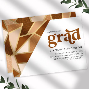 Invitación Fiesta de Graduación Geométrica de Terracota y Oro