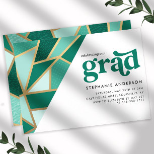 Invitación Fiesta de Graduación Geométrica Verde y Dorada