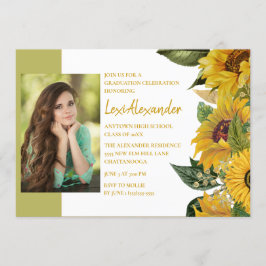 Invitación Fiesta de Graduación Girasoles Rústicos Foto Chica
