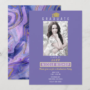 Invitación Fiesta de Graduación Glam Mármol Púrpura con Brill