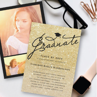 Invitación Fiesta de Graduación Glamurosa con Brillo Dorado