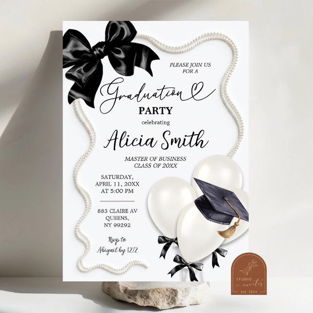 Invitación Fiesta de Graduación Globo Negro Blanco (Subido por el creador)