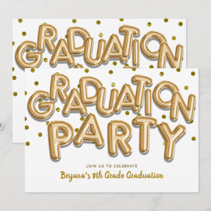 Invitación Fiesta de Graduación Globos Dorados Celebración