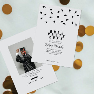 Invitación Fiesta de Graduación Gorra de Graduación Plateada 