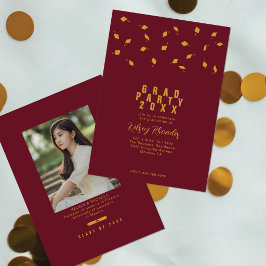 Invitación Fiesta de Graduación Gorra Marrón y Dorada de Grad