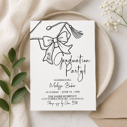 Invitación Fiesta de Graduación, Gorra Minimalista, Lazo Negr