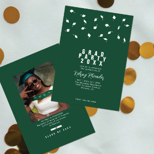 Invitación Fiesta de Graduación Gorra Verde y Blanca