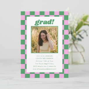Invitación Fiesta de Graduación Grad Grad Foto Cuadrada Rosa 