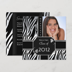 Invitación Fiesta de Graduación Grad Negro Blanco Cebra Anima