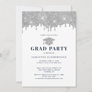 Invitación Fiesta de Graduación Graduado 2026 Navy Plata Bril
