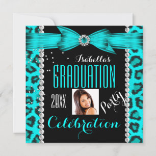Invitación Fiesta de Graduación Graduado Foto Leopardo Azul T