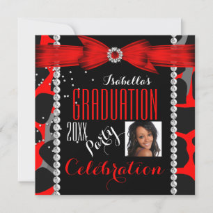 Invitación Fiesta de Graduación Graduado Rojo Estampado de An