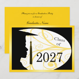 Invitación Fiesta de Graduación Hombre Silueta Amarillo/Negro