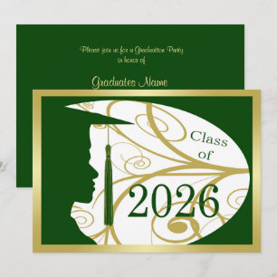 Invitación Fiesta de Graduación Hombre Silueta Dorado/Verde 2