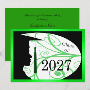 Invitación Fiesta de Graduación Hombre Silueta Verde y Negro 