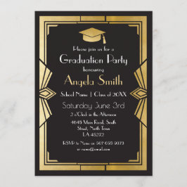 Invitación Fiesta de graduación invita al Art Deco Gatsby Gol
