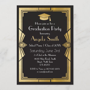 Invitación Fiesta de graduación invita al Art Deco Gatsby Gol
