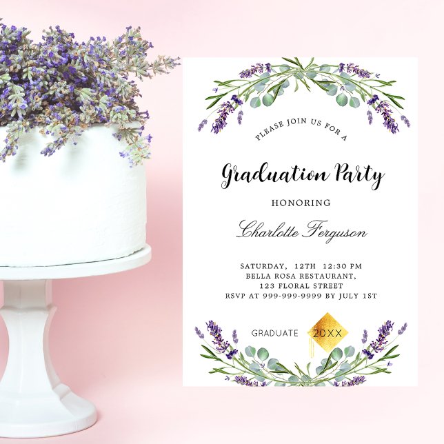 Invitación Fiesta de graduación lavender eucalipto florals (Subido por el creador)