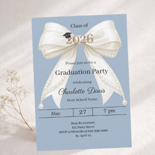 Invitación Fiesta de graduación lazo de marfil azul acero pol