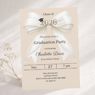 Invitación Fiesta de graduación lazo marfil champán 2026