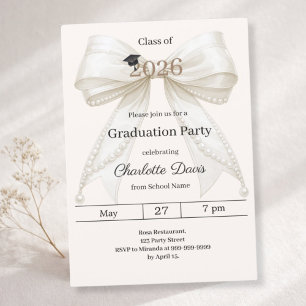 Invitación Fiesta de graduación lazo marfil crema clase de 20